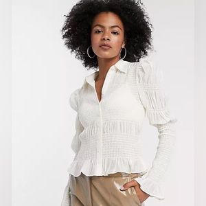 & Other Stories White Smocked Frill Hem Shirt